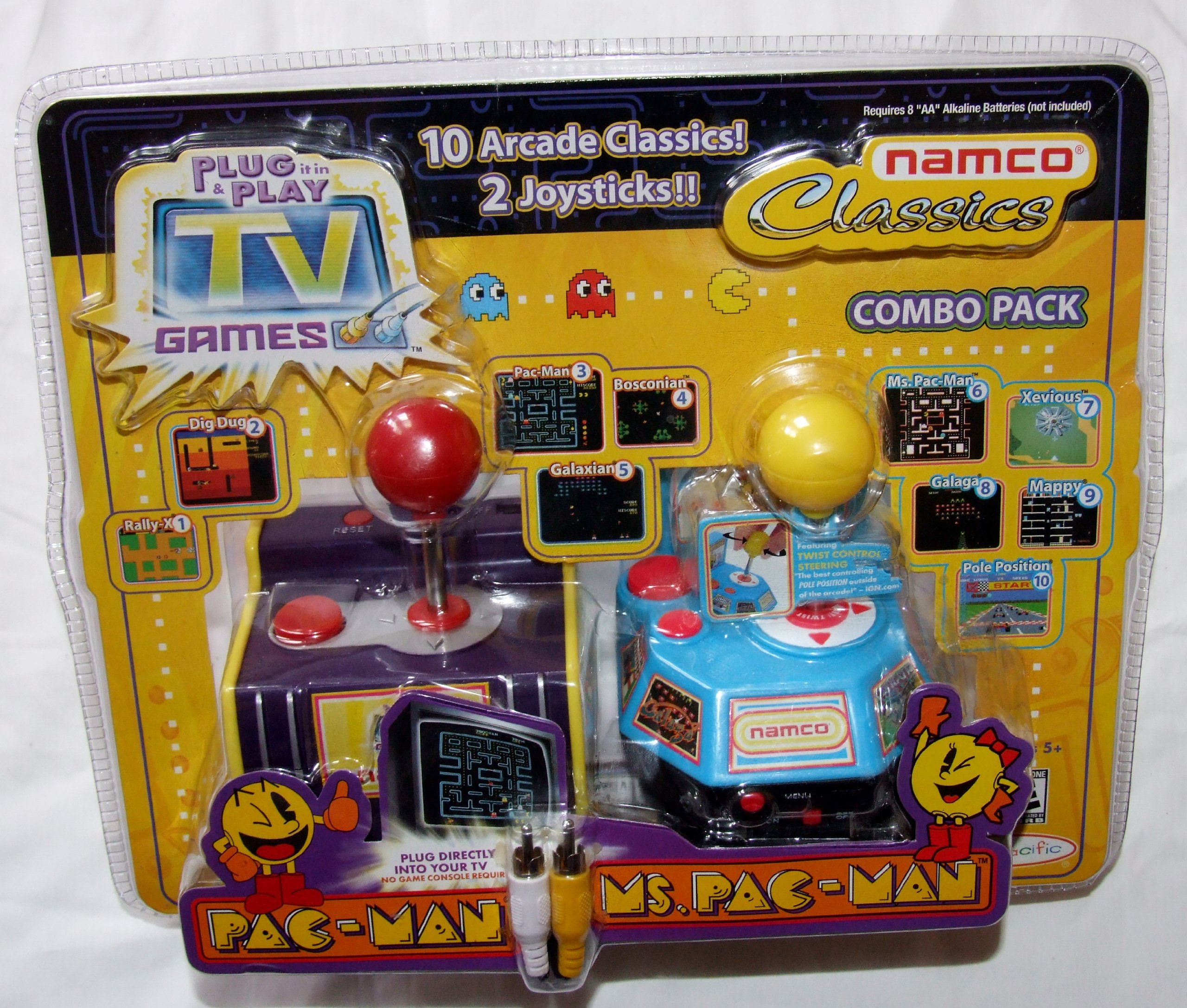 Namco Jakks Plug & Play TV Games Classics Combo Pack: Pac-Man & Ms. Pac-Man, 10 Arcade Classics