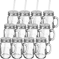 Southern Homewares Novel SIPPER HANDLE SET 16oz Mason Jar Sippin’ Lid Acrylic Straw Reusable Novelty Cocktail Glasses Shabby Chic 12 Pack, Clear