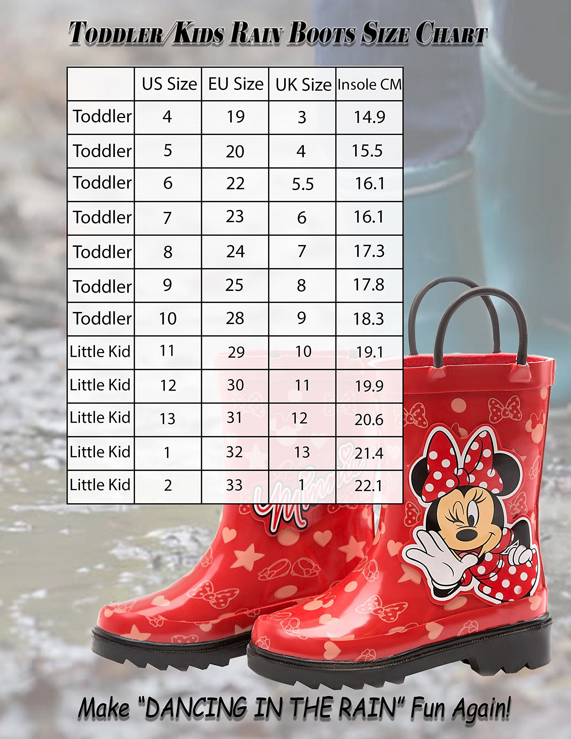 Disney Minnie Mouse and Mickey Mouse Rubber Rainboots - Waterproof - Easy-on - Toddler and Little Kids Sizes - Boys, Girls