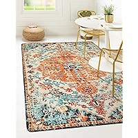Lahome Bohemian Floral Medallion Area Rug - 5x7 Oriental Distressed Large Bedroom Rug, Soft Non-Slip Washable Dining Room Mat Indoor Throw Nursery Floor Carpet for Guest Room Entryway