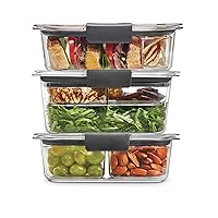 Rubbermaid Brilliance BPA-Free 3 Set Food Storage Containers with Lids, Removable Trays, Airtight, Leak-Proof, Ideal for Meal Prep, Lunch, and Leftovers