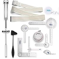 ASA TECHMED Complete Goniometer Set for Occupational Therapy, Physical Therapy - Includes 6, 8, 12 Inches Goniometer Set, Gait Belt, Measuring Tapes, Reflex Hammer