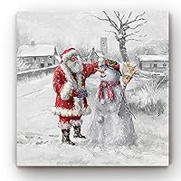 Renditions Gallery Xmas Canvas Paintings for Home Decorations Joyful Santa with Snowman in in Winter Snow Abstract Wall Art for Dining Living Room Kitchen Decor - 24