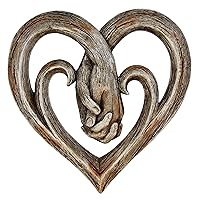 Top Brass Heart Holding Hands Wall Decor Decorative Art Sculpture - Faux Wood Finish - Forever Love