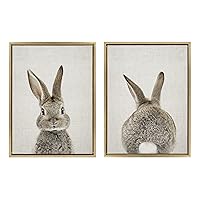 Sylvie Modern Bunny Animal Portrait Framed Canvas Wall Art for Home Decor, 2 Piece 18x24, Gold, 2 Count