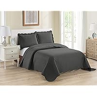 Home Collection 3pc Full/Queen Over Size Luxury Embossed Bedspread Set Light Weight Solid Charcoal New