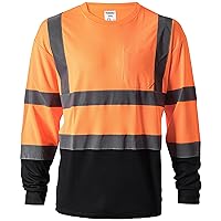 ProtectX High Visibility Heavy-Duty Long Sleeve Safety Reflective T-Shirt Type R Class 2, Orange, 3X-Large