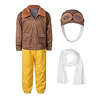 Pilot Aviator Costume Kids Coat Pants Hat Scarf Girl Boy Party Cosplay 2-12 Years