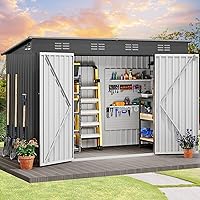 DWVO 9.1' x 4.2' Outdoor Storage Shed, Large Metal Tool Sheds, Heavy Duty Storage House with Lockable Doors & Air Vent for Backyard Patio Lawn to Store Bikes, Tools, Lawnmowers,Dark Gray