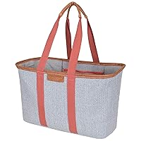 CleverMade Collapsible LUXE Tote, Rose Herringbone - 30L (8 Gal) Structured Tote Bag with Handles and Reinforced Bottom - Reusable Grocery Bag, Shopping Bag, Utility Tote Bag