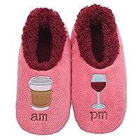 Snoozies Pairable Slipper Socks - Funny House Slippers for Women, Non-Slip Fuzzy Slipper Socks - AM/PM - Lavender