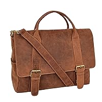 Men Briefcase Vintage Tan Hunter Leather Organiser Soft Satchel Laptop Business Bag Leon
