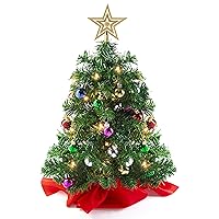 Prextex 22” Mini Christmas Tree with Lights Ornaments and Presents - Small Christmas Tree with Lights Christmas Table Decorations Little Christmas Tree White Christmas Tree - Warm White, Green