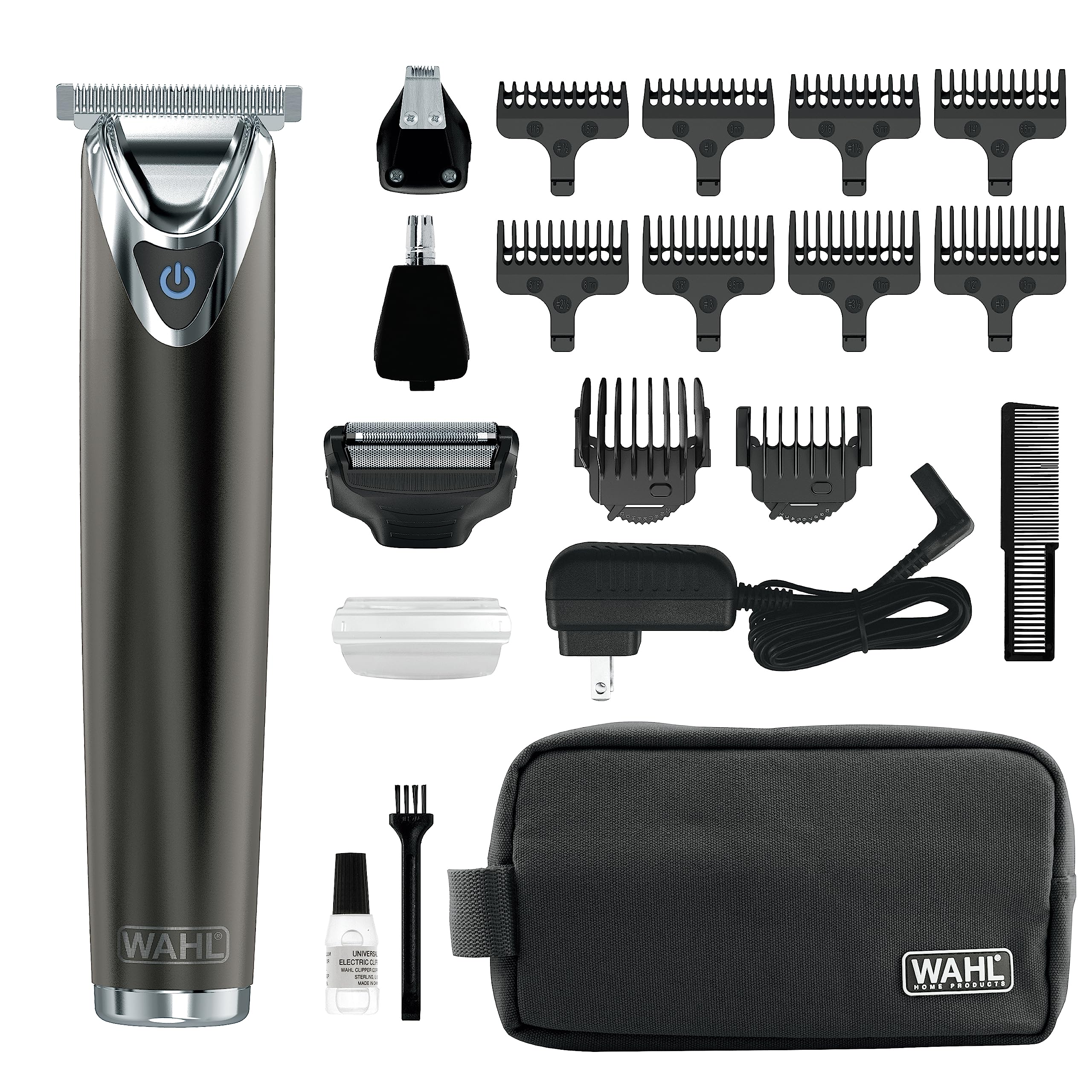 Wahl USA Stainless Steel Lithium Ion 2.0+ Slate Beard Trimmer for Men - Electric Shaver, Nose Ear Trimmer, Rechargeable All in One Men's Grooming Kit - Model 9864