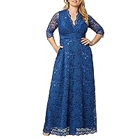 Kiyonna Women's Plus Size Maria Lace Evening Gown | Long Formal Dress with Sleeves