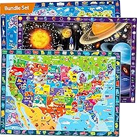 QUOKKA 100 Piece Puzzles for Kids Ages 4-6 – 3 Pack Floor Puzzles for Kids 8-10 Year Old – Learning Games World Map & Space 5-7 – United States Educational Puzzles for Toddlers 3-5