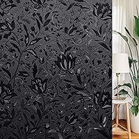 LEMON CLOUD Total Blackout Window Film Privacy Static Cling Frosted Black Window Covering 100% Opaque Film Tint Darkening Removable Film for High Privacy，(Blackout Tulip Design,35.4 x78.7 inches)