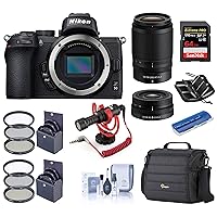 Nikon Z 50 DX-Format Mirrorless Camera Body with NIKKOR 16-50mm f/3.5-6.3 and 50-250mm F/4.5-6.3 VR Lens, Audio Bundle with Rode Mic, Case, 64GB SD Card, Filter Kits and Accessories