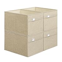 SONGMICS Storage Baskets, Set of 4 Extra Large Storage Bins for Organizing, 30L, 15.7 x 11.8 x 9.8 Inches, Fabric Storage Cubes for Shelves, Easy to Clean, Foldable, 2 Handles, Sand Beige UROB240Y04