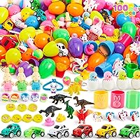 JOYIN 100 Pcs Prefilled Easter Eggs with Toys Plus Stickers, Filled Easter Eggs with Toys Party Favors for Kids Boys Girls Easter Eggs Hunt, Easter Basket Stuffers Fillers,Classroom Prize Supplies