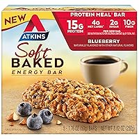 Atkins Soft Baked Energy Bars, Blueberry, 15g Protein, Excellent Source of Fiber, 2g Sugar, 1 pack (5 Bars)