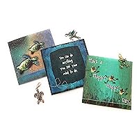 Smiling Wisdom - Frog, Pegasus, Sea Turtle Gift Sets - Encourage, Joyful, Console Greeting Cards - 3 Origami Games & Colorful Handmade Charms w Rhinestones - Encouragement, Sympathy and Happy Day