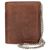 Genuine Leather Brown Medium Tri-fold Biker Wallet, Brown, M, Casual