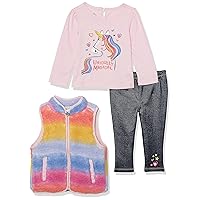 Kids Headquarters Baby Girls 3-piece Silky Sherpa Vest Set With Long Sleeve Tee & Leggings, Everyday Wear3 Pieces Vest Set