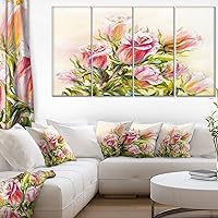 Rose Oil Painting-Floral Canvas Art Print-48x28-4 Piece, 28'' H x 48'' W x 1'' D 4P, Pink