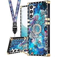 Loheckle for Samsung Galaxy S23 Plus Case for Women, Designer Square Cases for Samsung S23 Plus Case with Ring Stand Holder and Lanyard, Stylish Mandala Luxury Cover for Galaxy S23+