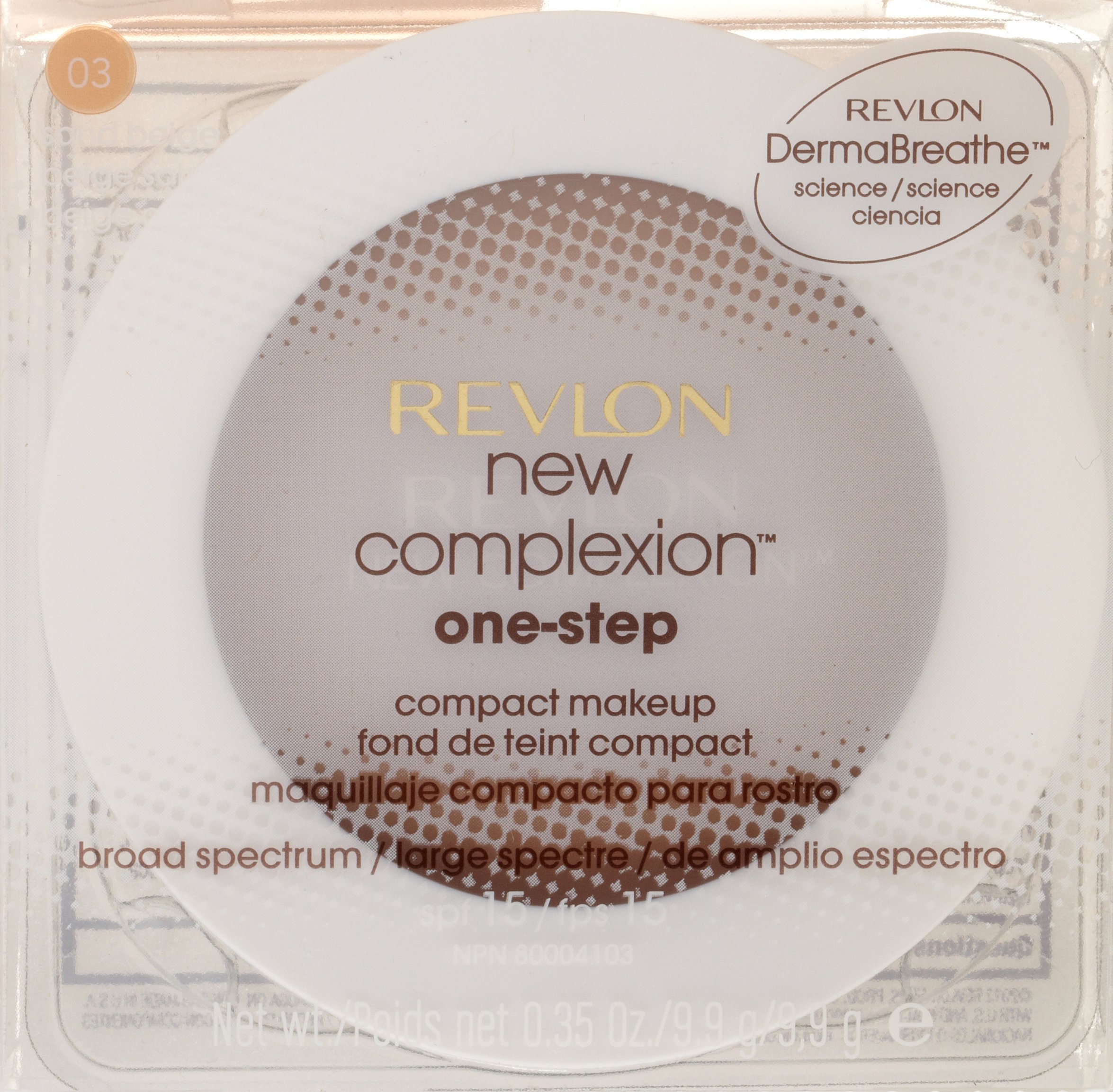 Revlon Foundation, New Complexion One-Step Face Makeup, Longwear Light Coverage with Matte Finish, SPF 15, Cream to Powder Formula, Oil Free, 003 Sand Beige, 0.35 Oz