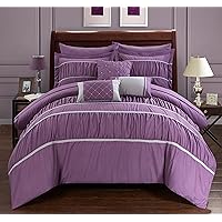 Chic Home Cheryl 10 Piece Comforter Set Complete Bed in a Bag Pleated Ruched Ruffled Bedding with Sheet Set and Decorative Pillows Shams Included, Queen Plum