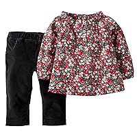 Carter's Girl L/S 2-Piece Floral Top & Corduroy Pant Set; Red/Black, NB