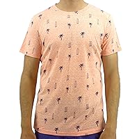 Men's Colorful Novelty Bug Floral All Over Print Crew-Neck Tee T-Shirt (Small, Orange Palm Tree Print)