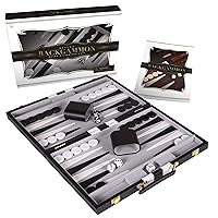 Backgammon Set - Classic Board Game for Adults and Kids with Premium Leather Case - with Strategy & Tip Guide (Black, Medium)