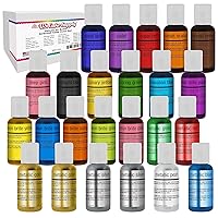 Deluxe 24 Bottle Airbrush Cake Color Set - The 22 Most Popular Colors in 0.7 fl. oz. (20ml) Bottles - Safely Made in the USA product