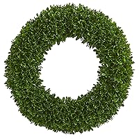 19.5” Tea Leaf Wreath UV Resistant (Indoor/Outdoor) Artificial Plant, Green