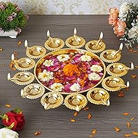 Diya Shape Flower Decorative Urli Bowl for Home Handcrafted Bowl for Floating Flowers and Tea Light Candles Home,Office and Table Decor| Diwali Decoration Items for Home (14 Inches)