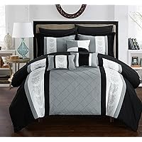 Clayton Sheets-Colorblocked Down Alternative Comforter with Shams, 3 Decorative Pillows and Bedding, Queen, and King Size, Twin - 8 Piece Set, Gray