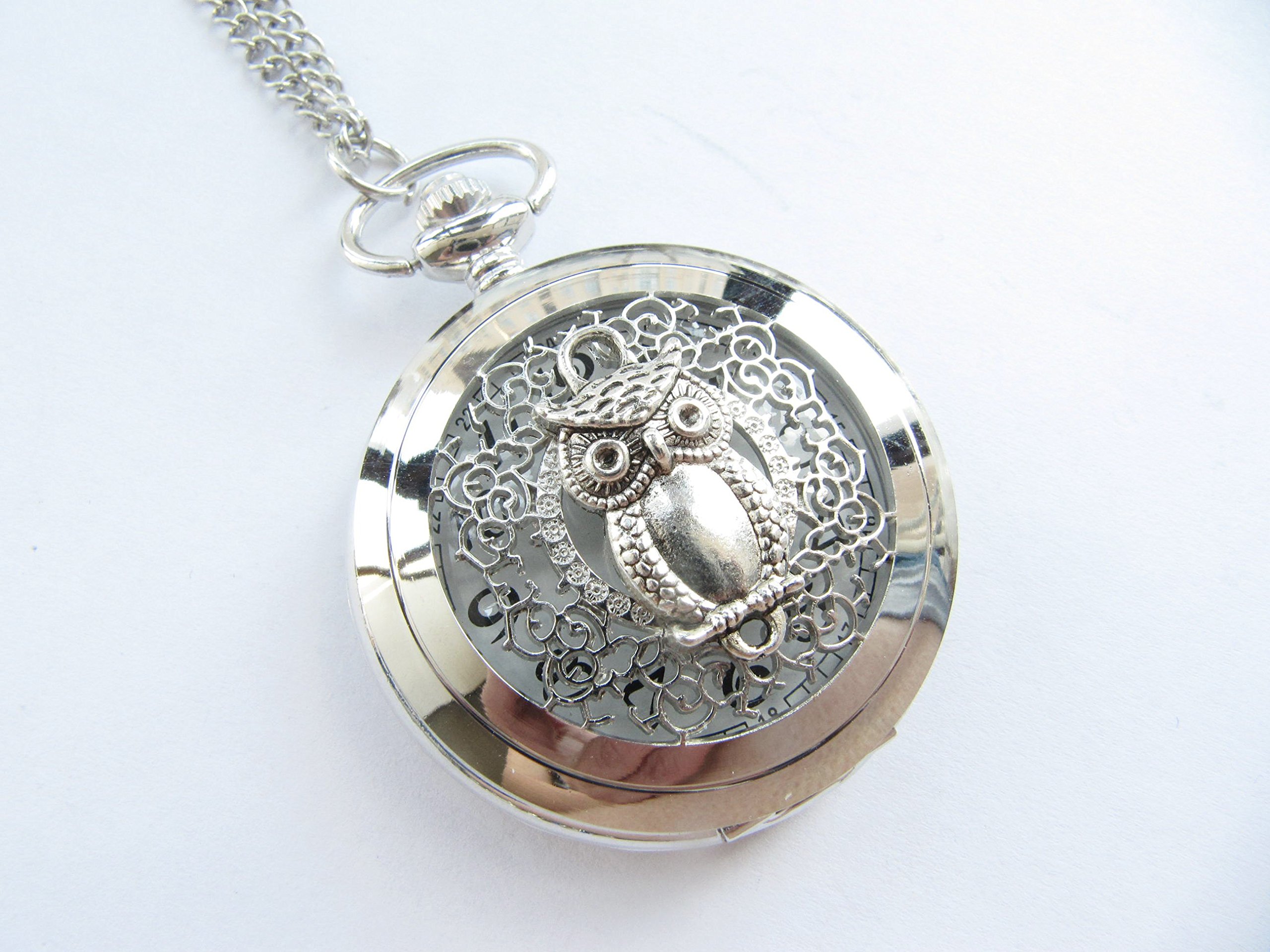 Ancient Silver The Owl Pocket Watch Necklace Vintage Pocket Watch