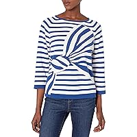 Joan Vass Women's Intarsia Stripe Bow Sweater