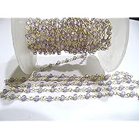 1 Foot -: Amethyst Color CZ Rondelle Faceted 3mm Size Beaded Wire Wrapped Cubic Zirconia Rosary Chain Wholesale Price (Gold Plated)