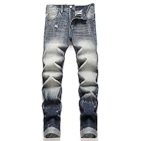 RXXKKK Men's Patchwork Contrast Color Regular Fit Flex Jean