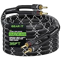 GearIT 12AWG Speaker Cable Wire with Gold-Plated Banana Tip Plugs (35 Feet) in-Wall CL2 Rated, Heavy Duty Braided, 99.9% Oxygen-Free Copper (OFC) - Black, 35ft