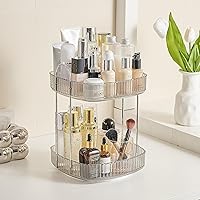 Square Rotating Makeup Organizer Bathroom Counter Organizer for Perfume Skincare Cosmetics - Gray 2-tier