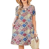 IN'VOLAND Womens Plus Size Summer Dresses Beach Casual Tshirt Floral Short Sleeve Loose Flowy Sundresses