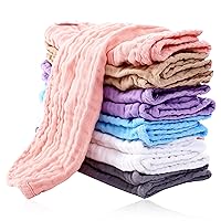 12 Pack Muslin Burp Cloths for Baby - Ultra-Soft 100% Cotton Baby Washcloths - Large 20'' by 10'' Super Absorbent Milk Spit Up Rags - Burpy Cloths for Unisex, Boy, Girl - Multicolor
