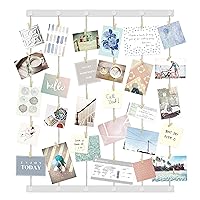 Hangup Display-DIY Frames Collage Set Includes Picture Wire Twine Cords, Wall Mounts and Clothespin Clips for Hanging Photos, Prints and Artwork, 32 x 40, White