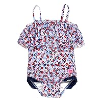 RuffleButts Red White and Bloom Single Ruffle One Piece - 4T