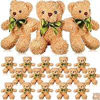 18 Pack Bear Stuffed Animal 10 Inch Soft Small Plush Bear Stuffed Bears Toy with Bow Tie for Birthday Gift Valentine's Day Baby Shower Graduation Party Favors(Light Brown)